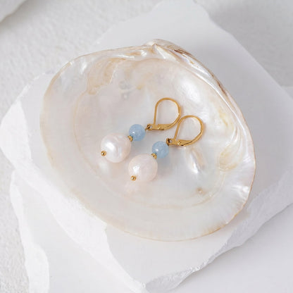 Baroque pearl aquamarine earrings