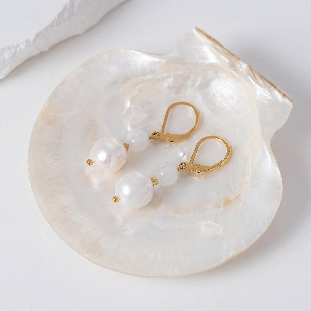 Baroque pearl moonstone earrings