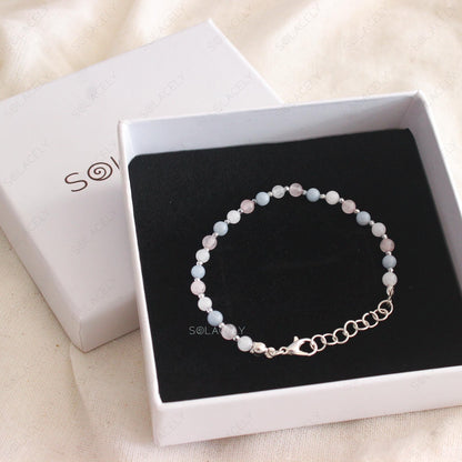 Angelite, Rose Quartz, and Moonstone Beaded Adjustable Bracelet in gift box