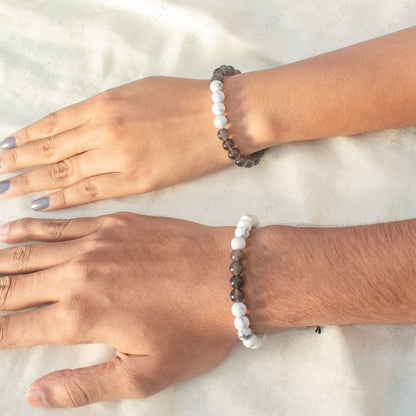 black obsidian and howlite adjustable couple bracelet set