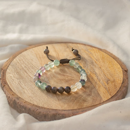 cute couple bracelet of black obsidian and rainbow fluorite