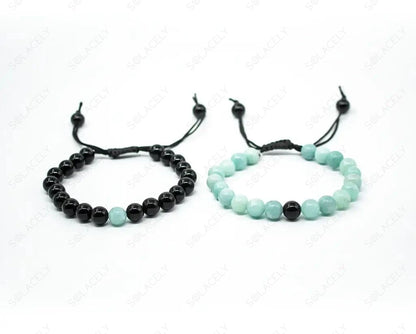 amazonite and black tourmaline couple bracelets