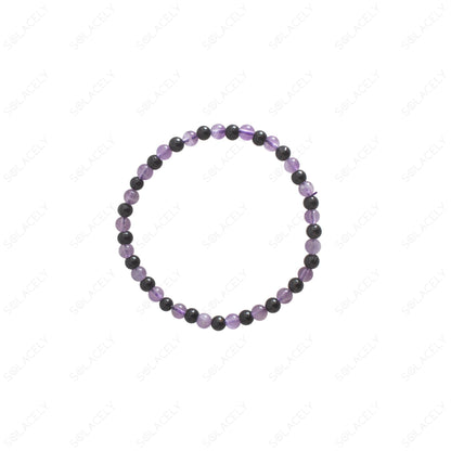 Black Tourmaline and amethyst Bracelet 4mm