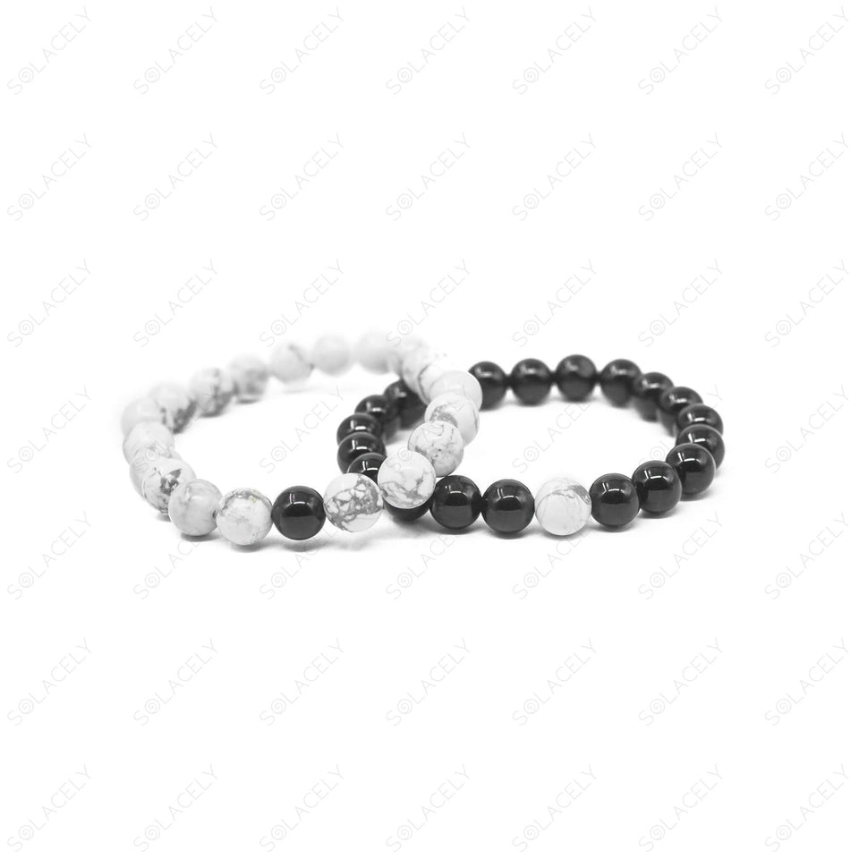 howlite and black tourmaline couple bracelet