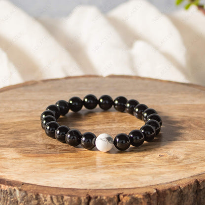 Black tourmaline bracelet with howlite crystal