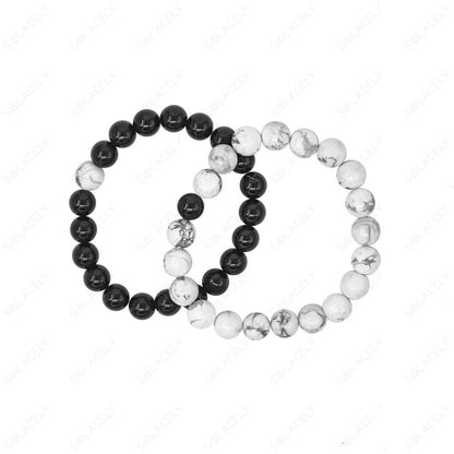 black tourmaline and howlite couple crystal bracelet