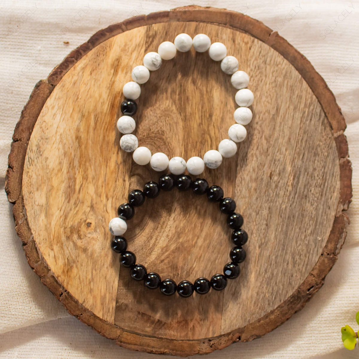 Valentine's couple bracelet moonstone and black tourmaline