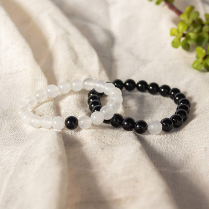Black tourmaline and moonstone crystal bracelets