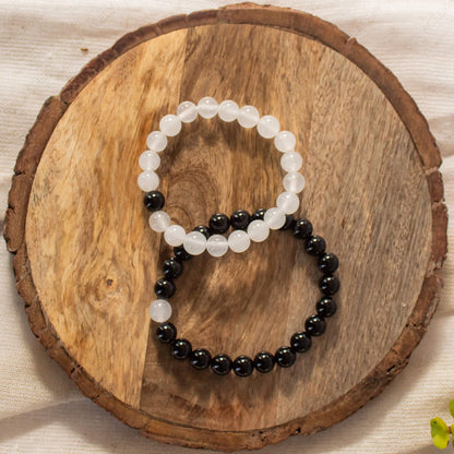 Black tourmaline and moonstone couple bracelet