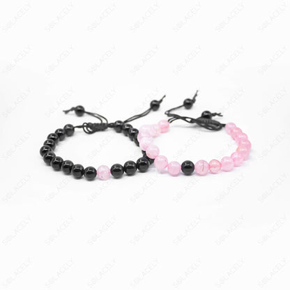 Couple Bracelet Rose Quartz and Black Tourmaline