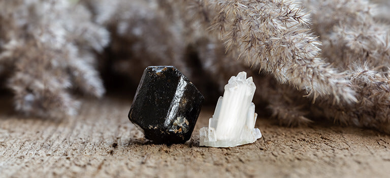 selenite and black tourmaline crystal