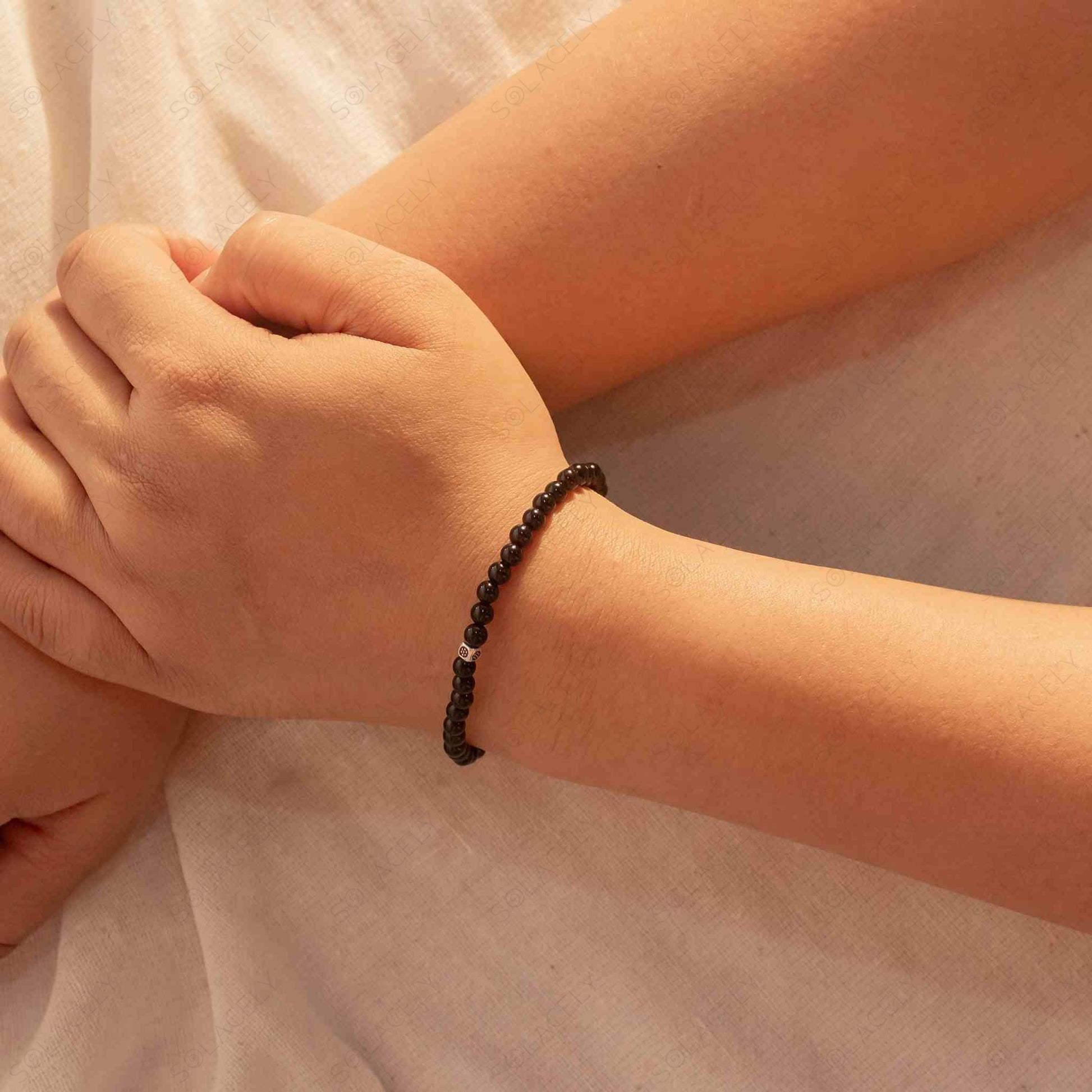 black tourmaline bracelet with charm 4mm bracelet