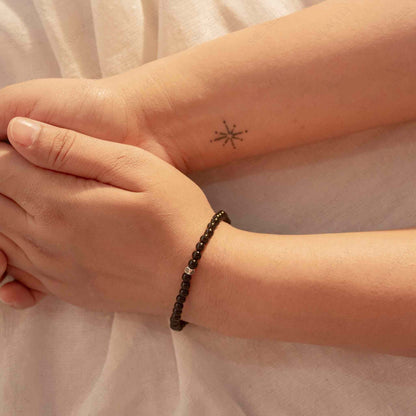 black tourmaline charm bracelet with 4mm beads