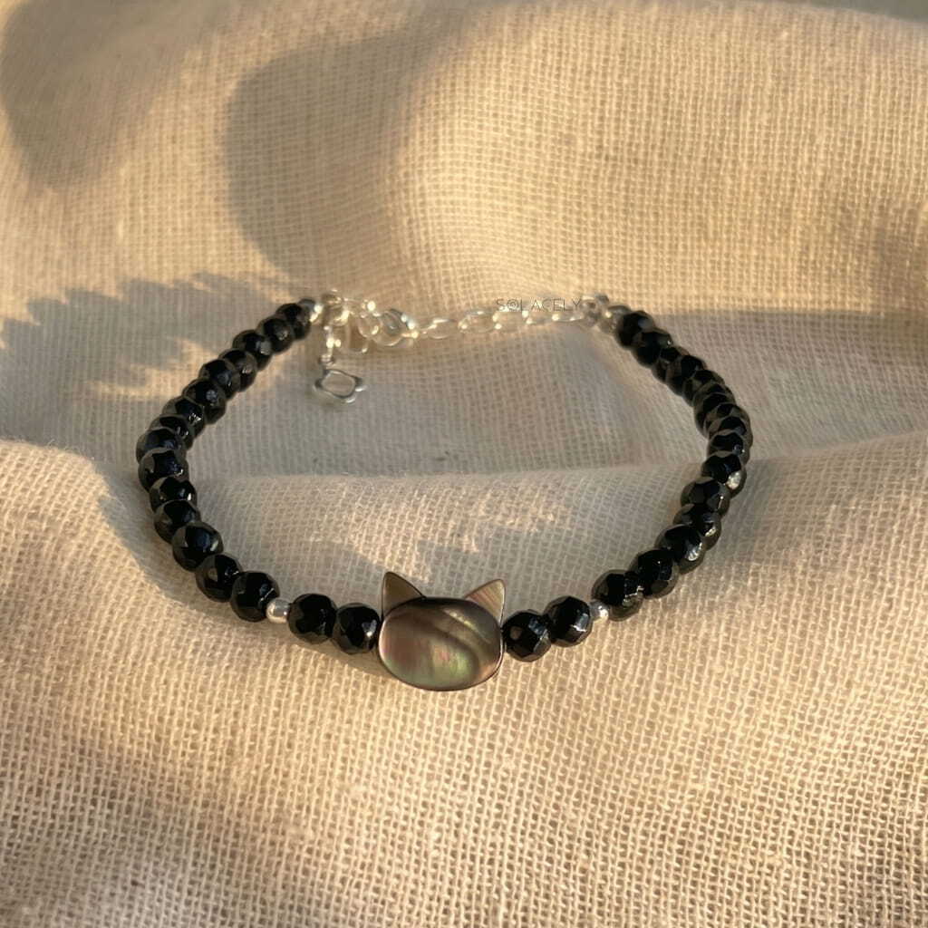 Black tourmaline faceted bead bracelet