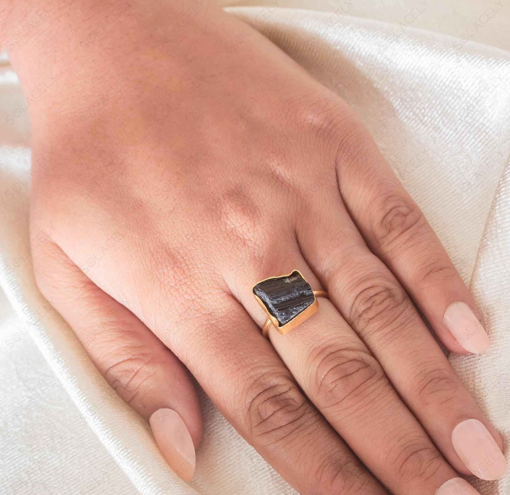 raw stone black tourmaline ring