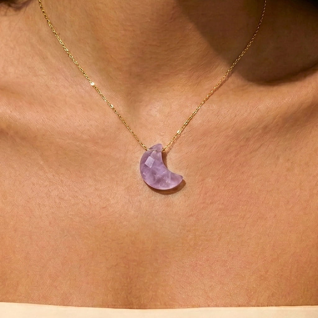 Calm dusk amethyst crescent necklace
