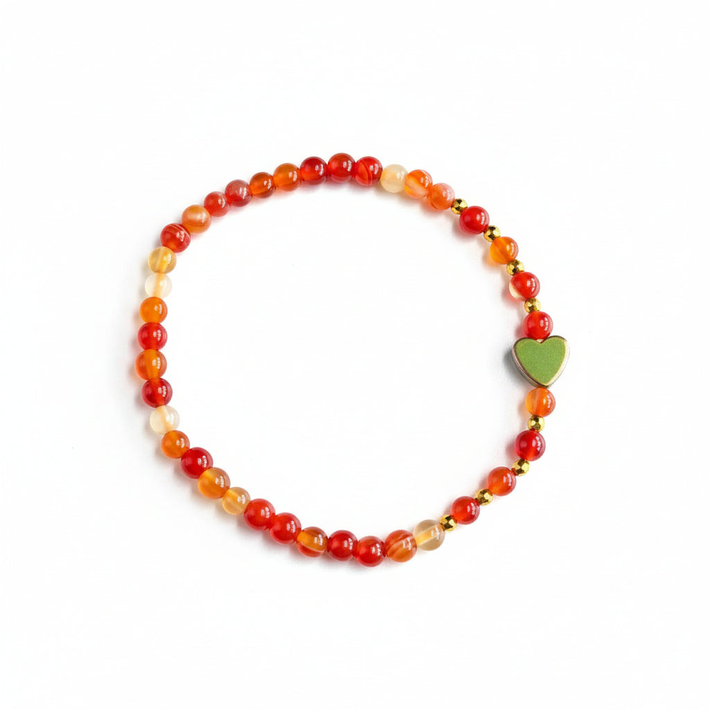 Carnelian 4mm crystal bracelet heart charm