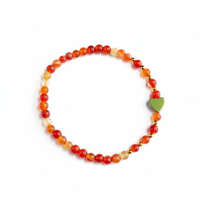 Carnelian 4mm crystal bracelet heart charm
