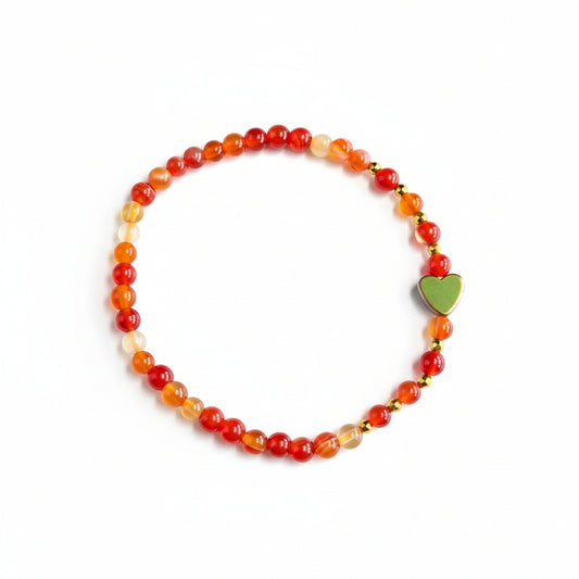 Carnelian 4mm crystal bracelet heart charm