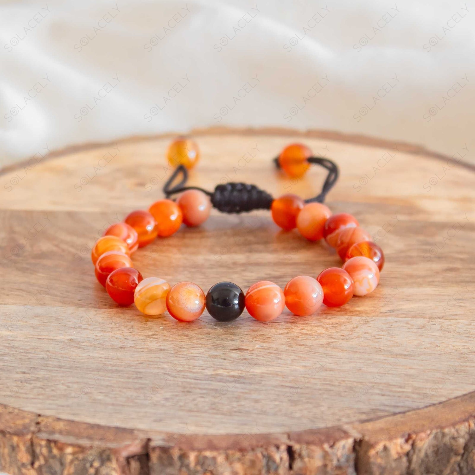 black tourmaline and carnelian couple bracelet