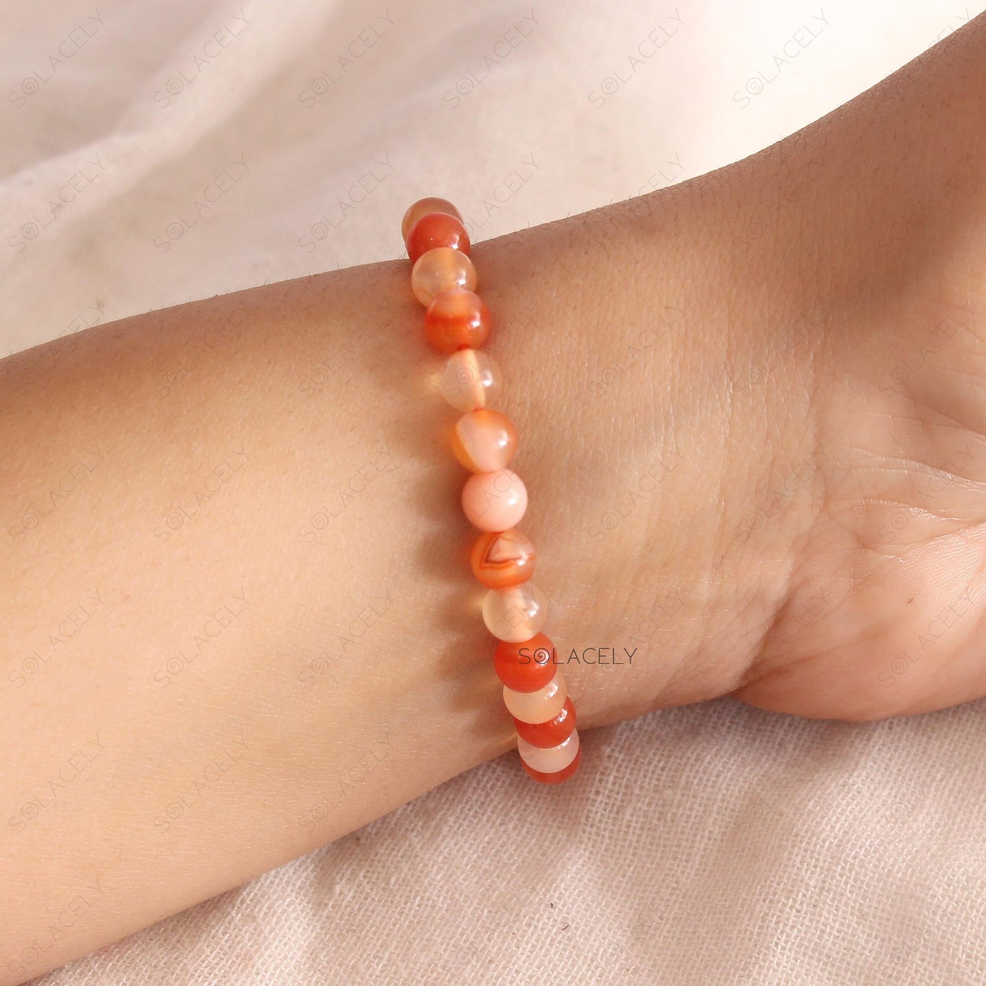 Red Carnelian Crystal 6mm Beads Bracelet on wrist