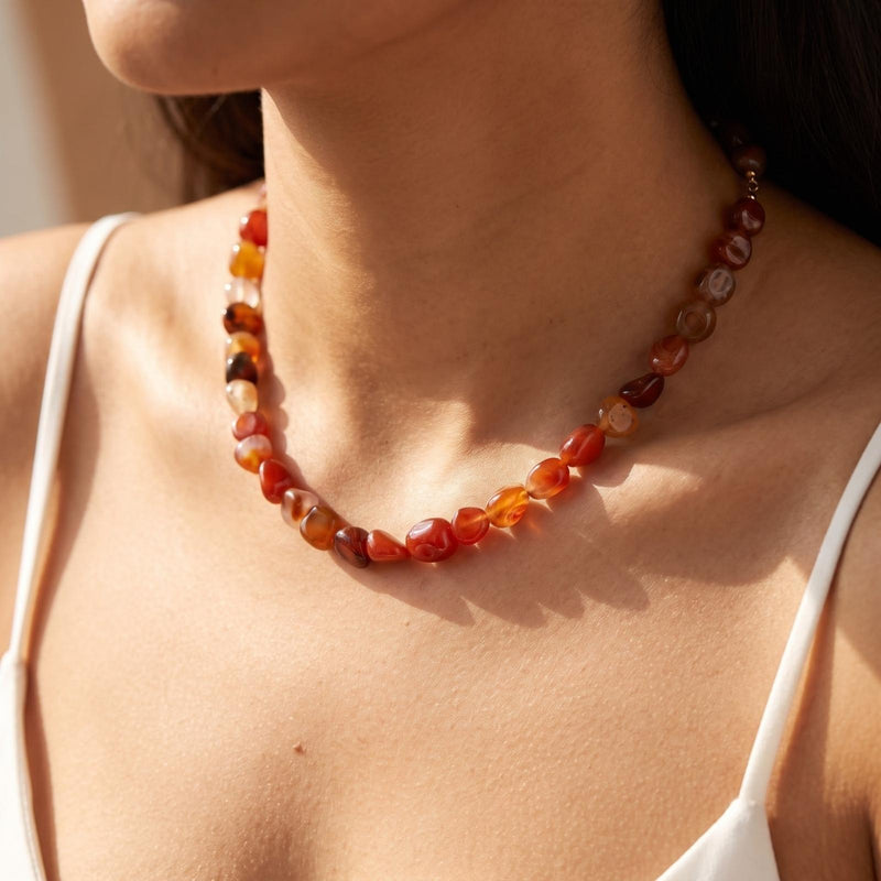 Carnelian orange gemstone pendant necklace