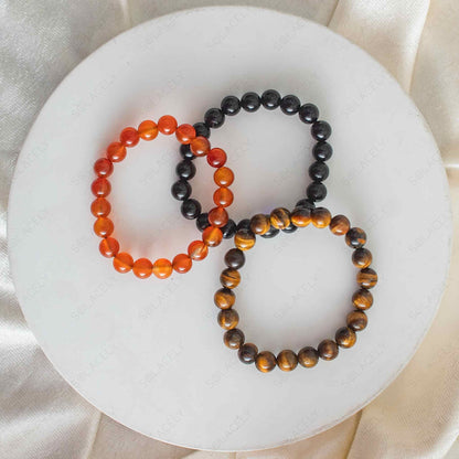 carnelian tigers eye and black tourmaline bracelet set