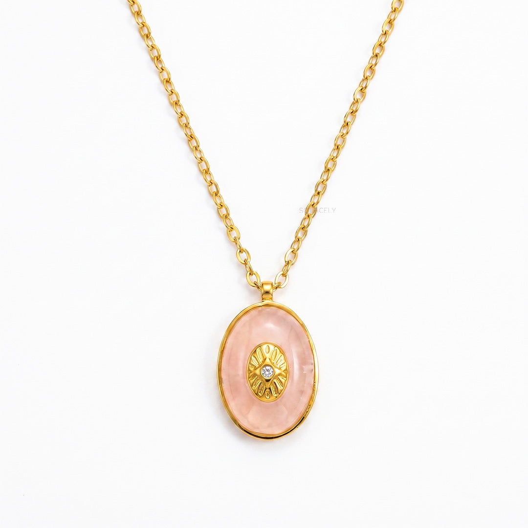 Celestial signet rose quartz necklace