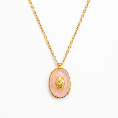 Celestial signet rose quartz necklace