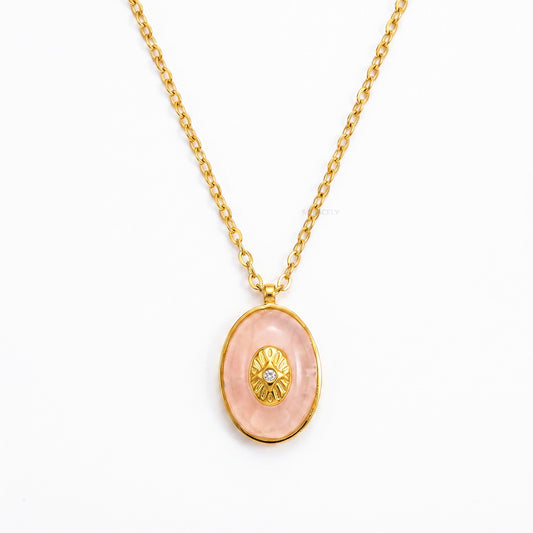 Celestial signet rose quartz necklace