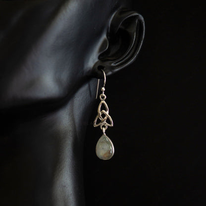 celtic drop earrings moonstone sterling silver