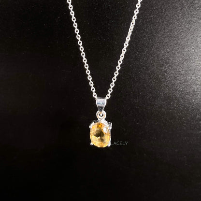 Citrine Pendant in Silver Chain