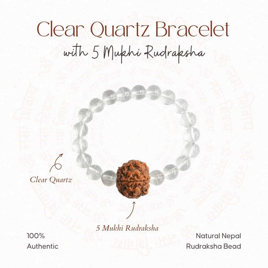 Clear Quartz Bracelet with 5 Mukhi Rudraksha