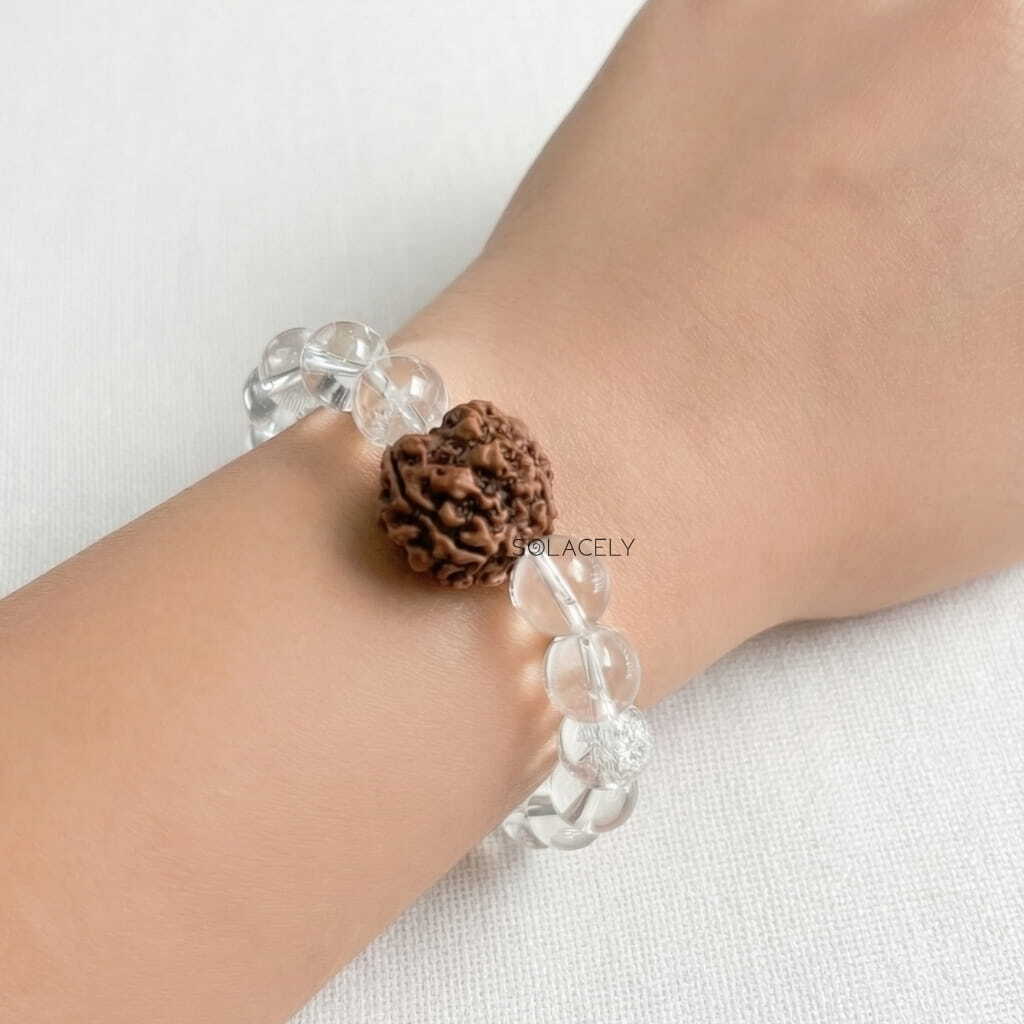 Clear quartz bracelet with 5 mukhi rudraksha