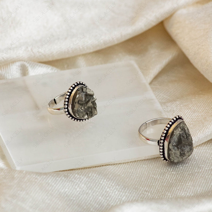 raw pyrite ring