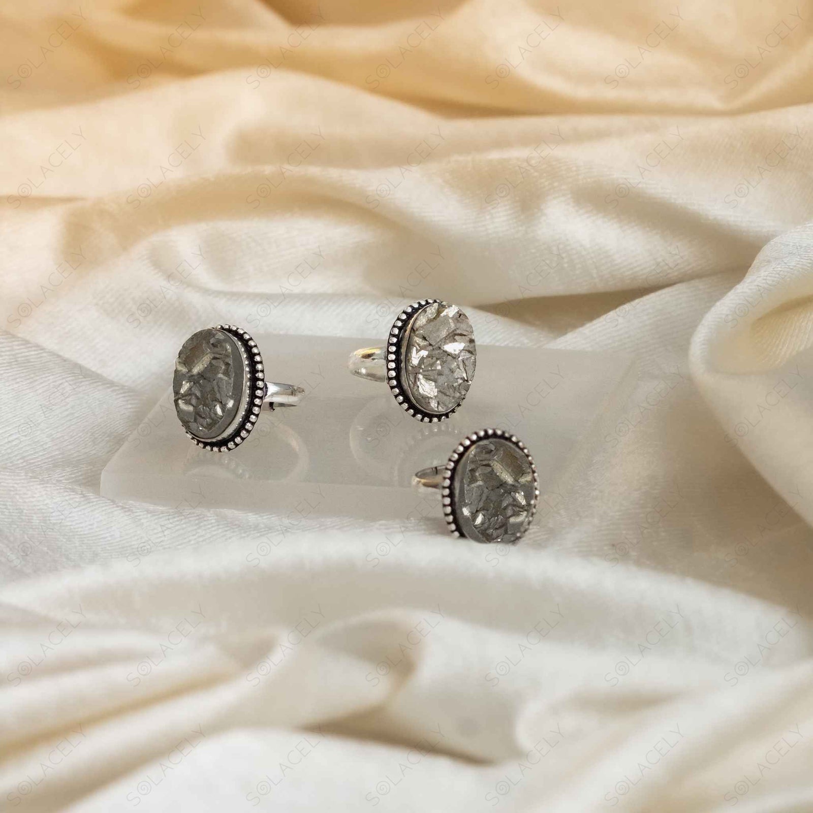 pyrite raw crystal rings