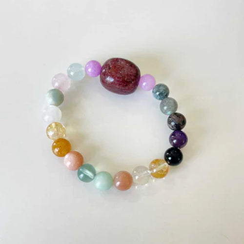 Multicolour gemstone bracelet with a statement accent bead