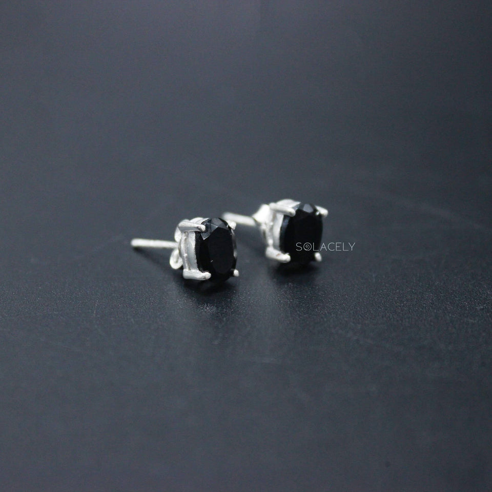 dainty black onyx sterling silver stud earrings