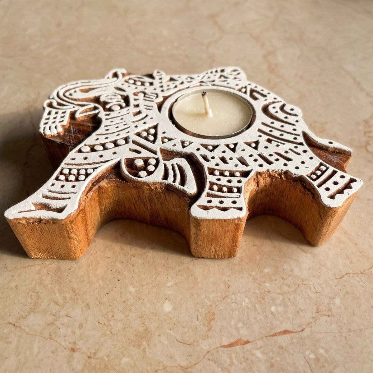 Decorative elephant wooden tealight holder