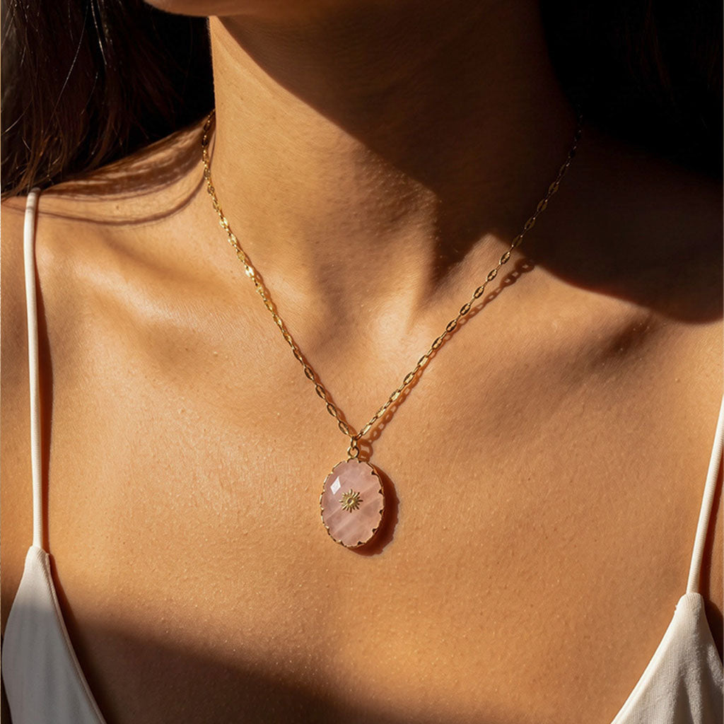 Delicate rose quartz star necklace