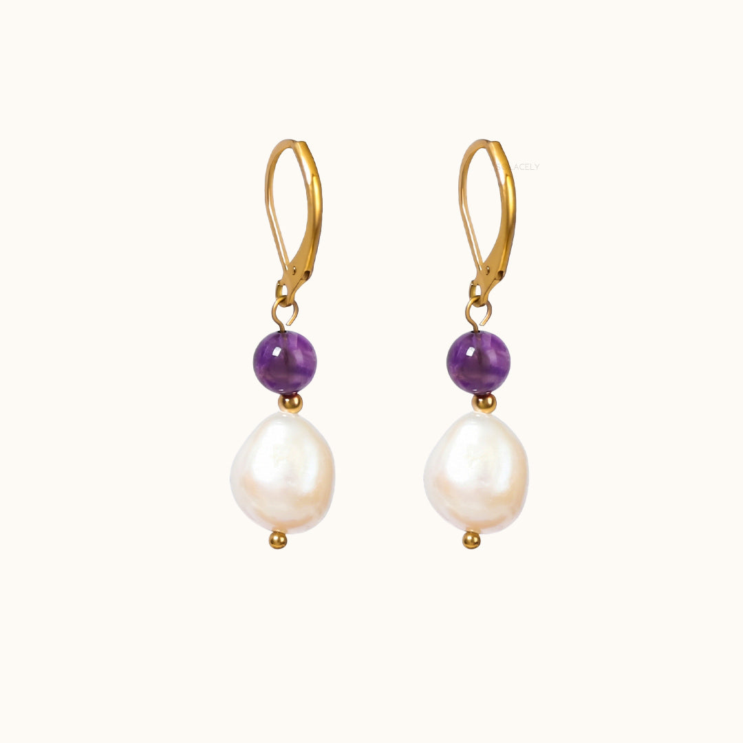 Amethyst & Pearl Drop Earrings