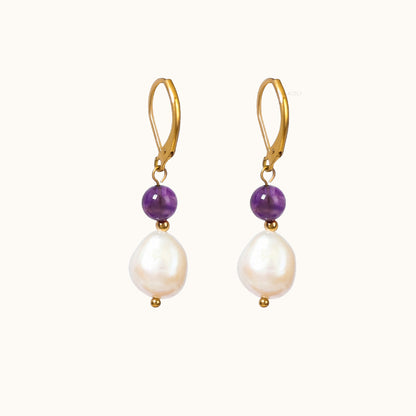 Amethyst & Pearl Drop Earrings