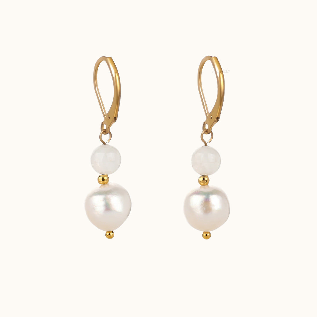 Moonstone & Pearl Drop Earrings