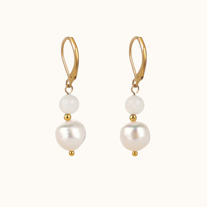 Moonstone & Pearl Drop Earrings