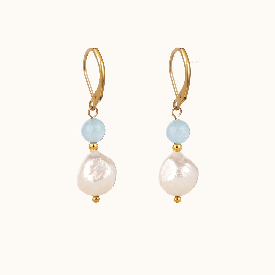 Aquamarine & Pearl Drop Earrings