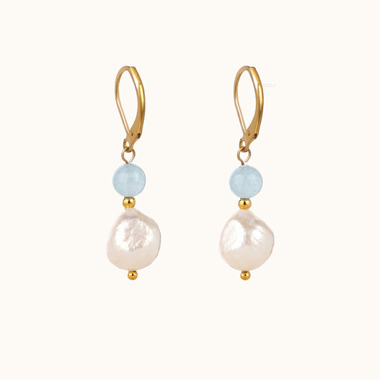 Aquamarine Freshwater Pearl Drop Earrings