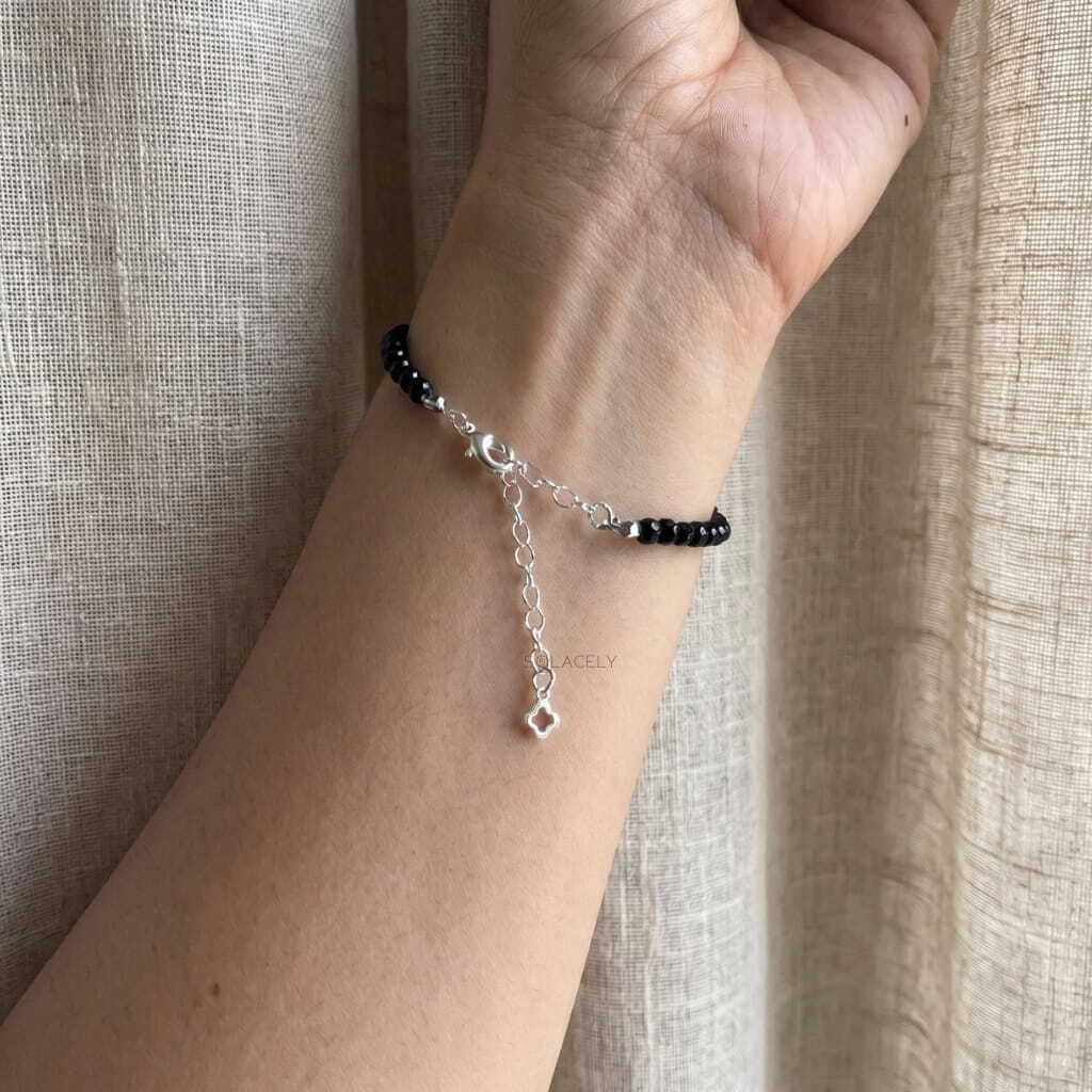 Faceted black tourmaline charm bracelet