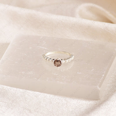 faceted smoky quartz sterling silver ring