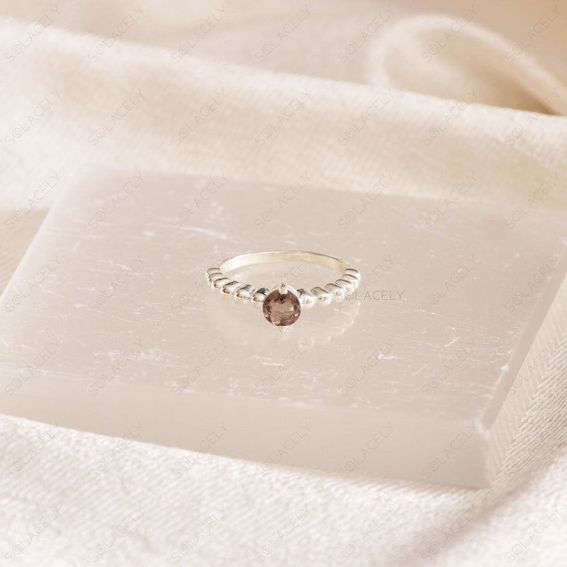 faceted smoky quartz sterling silver ring