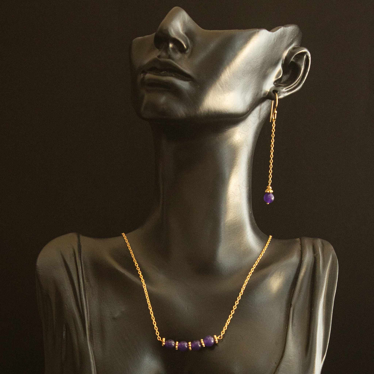 gold plated amethyst necklace and earring set